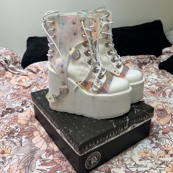 NIB! Demonia Quartz Black Hole Platform Boots - 10 - Picture 2 of 5